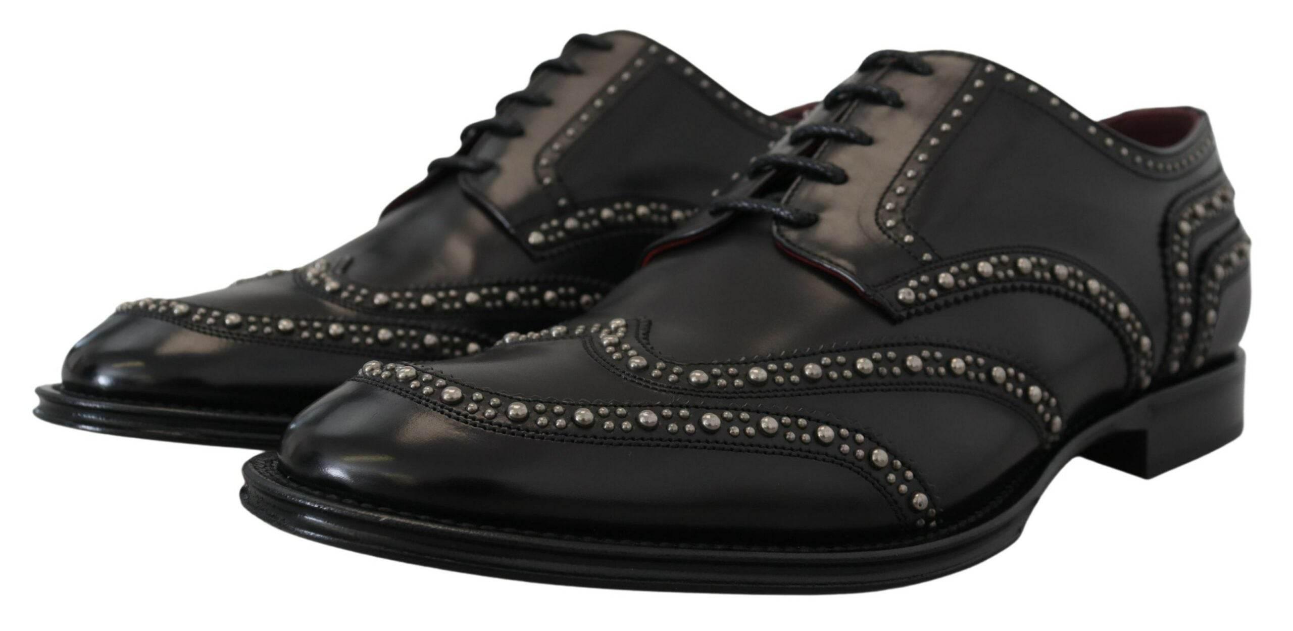 Dolce & Gabbana Elegant Studded Black Derby Shoes - Hilstor
