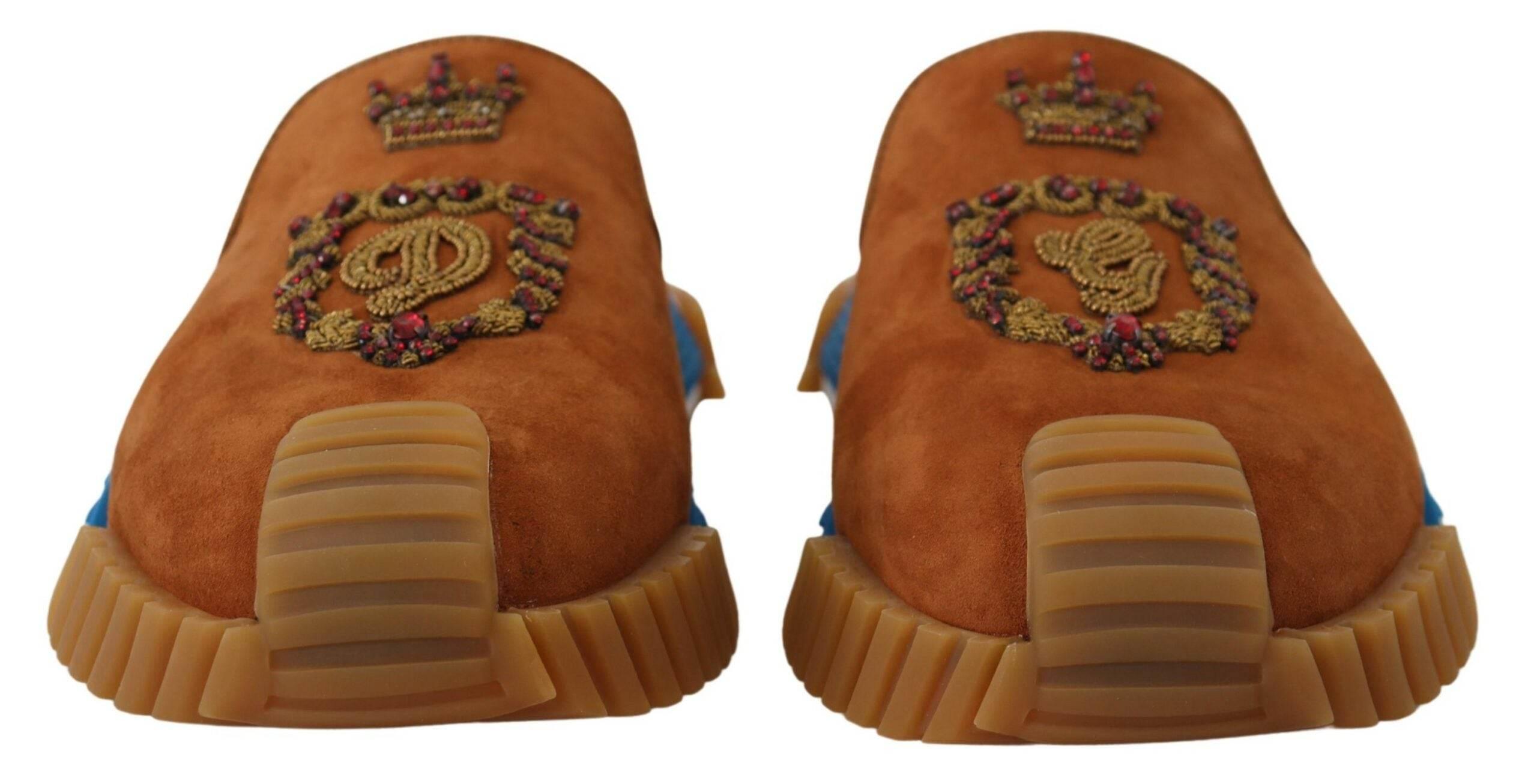 Dolce & Gabbana Beaded Elegance Suede Slides in Beige - Hilstor