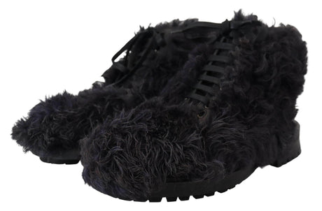 Dolce & Gabbana Black Leather Shearling Ankle Boots - Hilstor