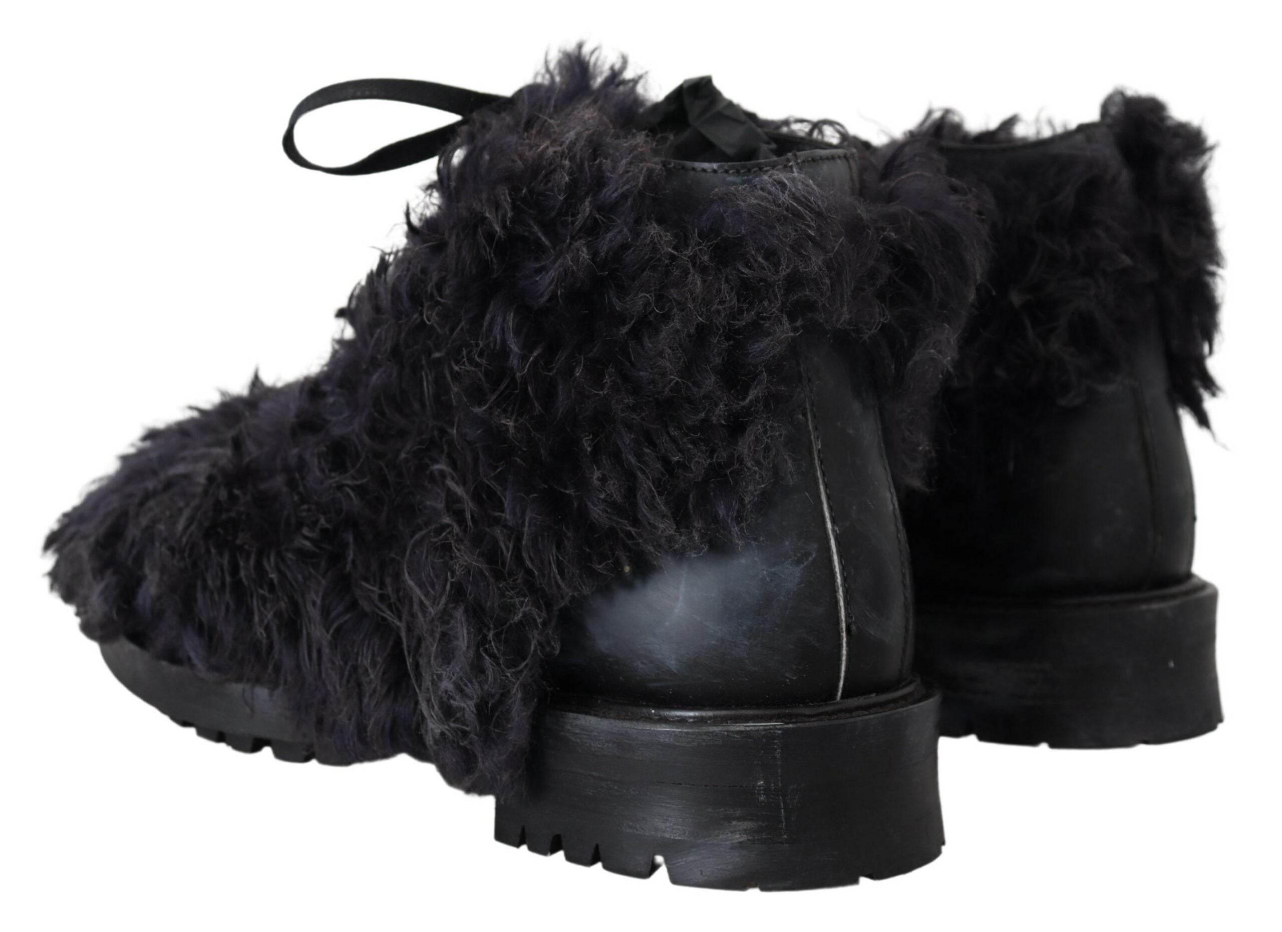 Dolce & Gabbana Black Leather Shearling Ankle Boots - Hilstor