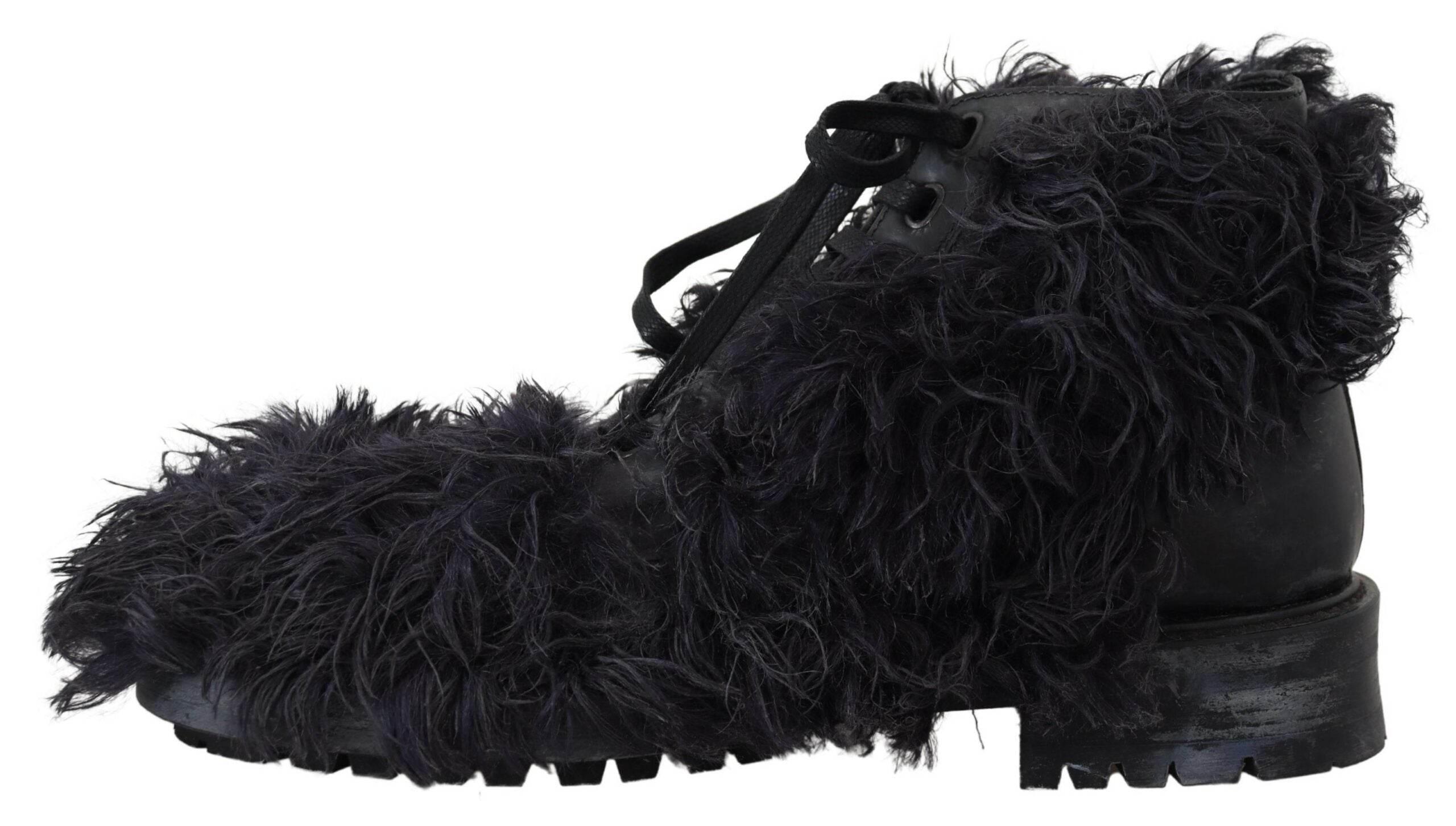 Dolce & Gabbana Black Leather Shearling Ankle Boots - Hilstor