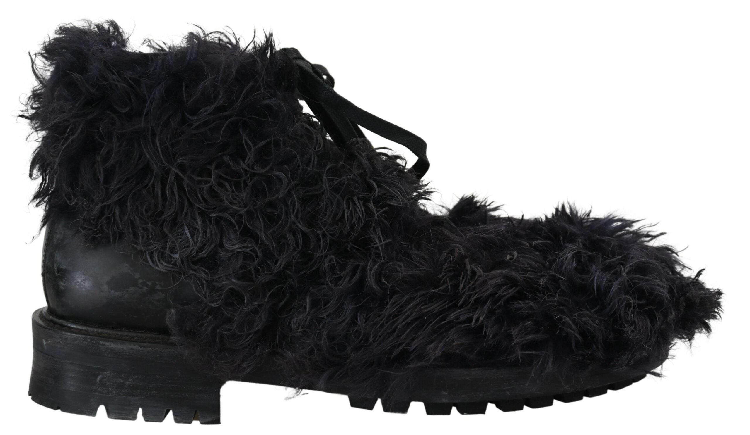 Dolce & Gabbana Black Leather Shearling Ankle Boots - Hilstor