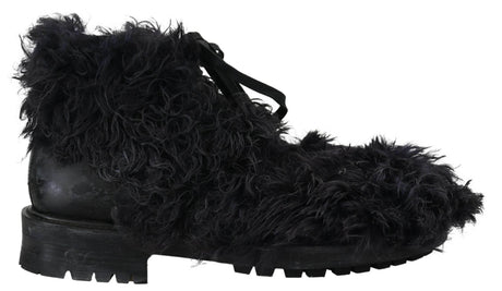 Dolce & Gabbana Black Leather Shearling Ankle Boots - Hilstor