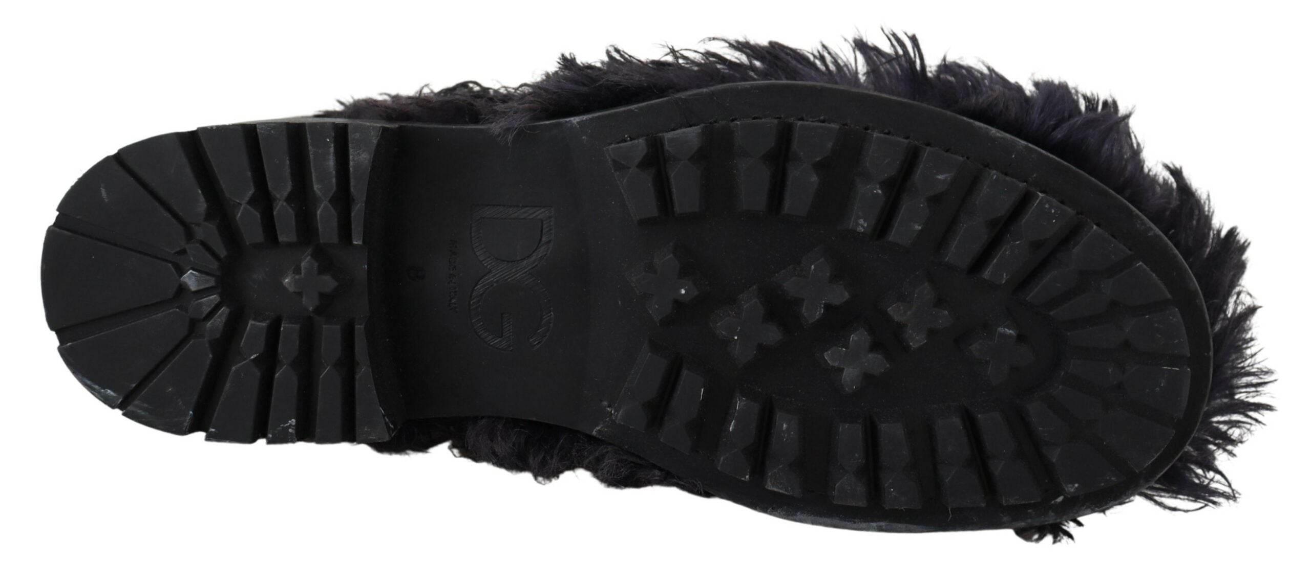Dolce & Gabbana Black Leather Shearling Ankle Boots - Hilstor