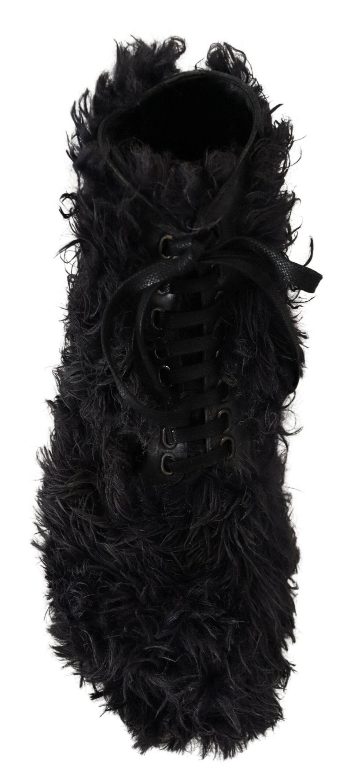 Dolce & Gabbana Black Leather Shearling Ankle Boots - Hilstor