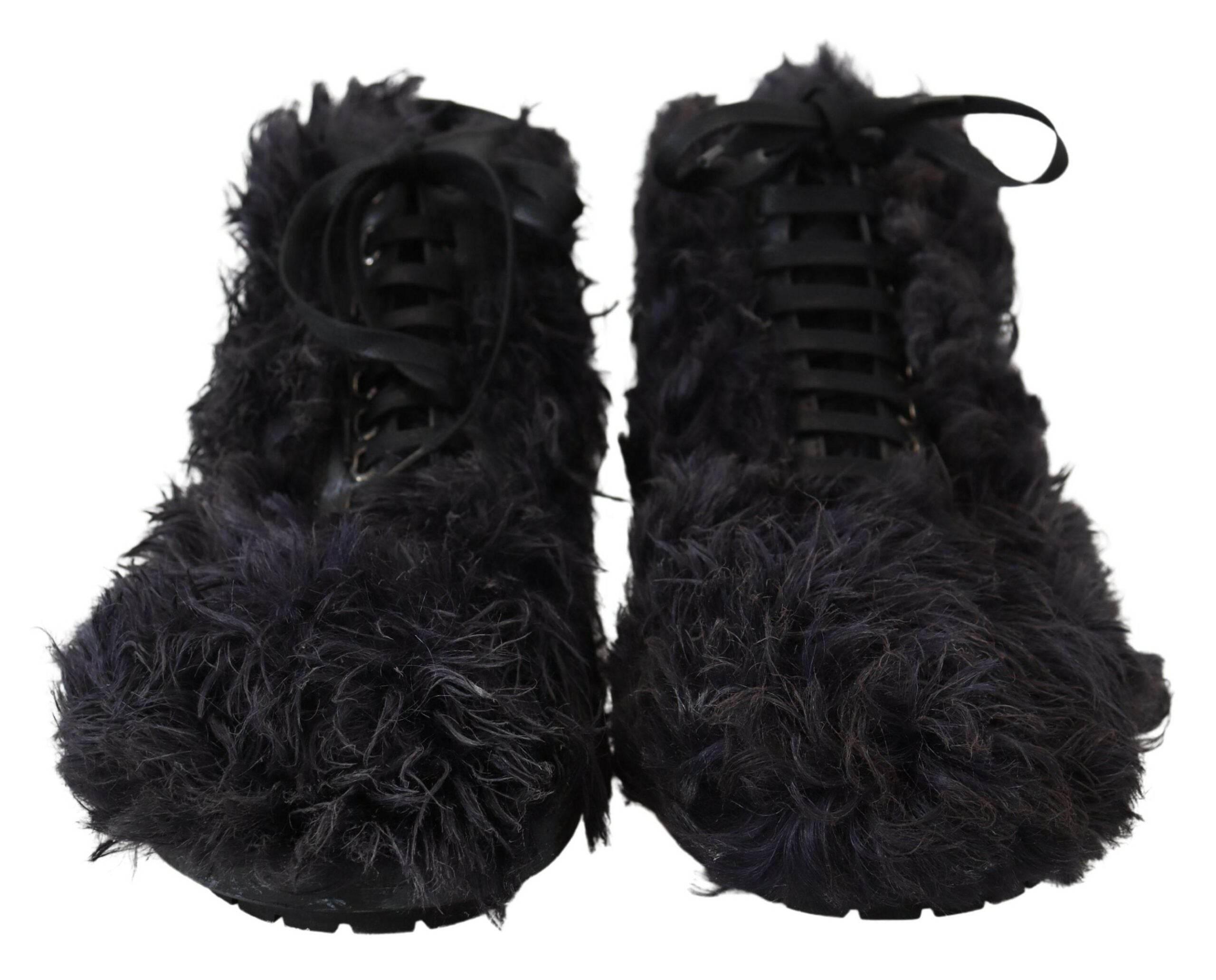 Dolce & Gabbana Black Leather Shearling Ankle Boots - Hilstor