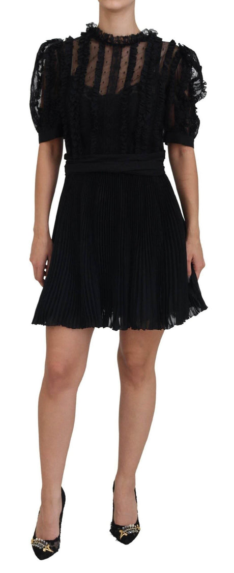 Dolce & Gabbana Black Lace Trim A-line Mini Nylon Dress - Hilstor