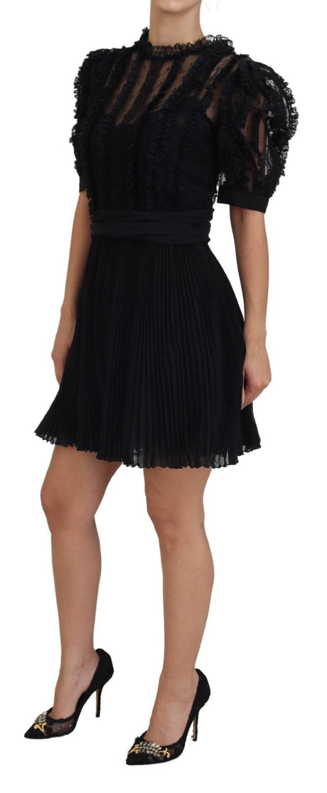 Dolce & Gabbana Black Lace Trim A-line Mini Nylon Dress - Hilstor