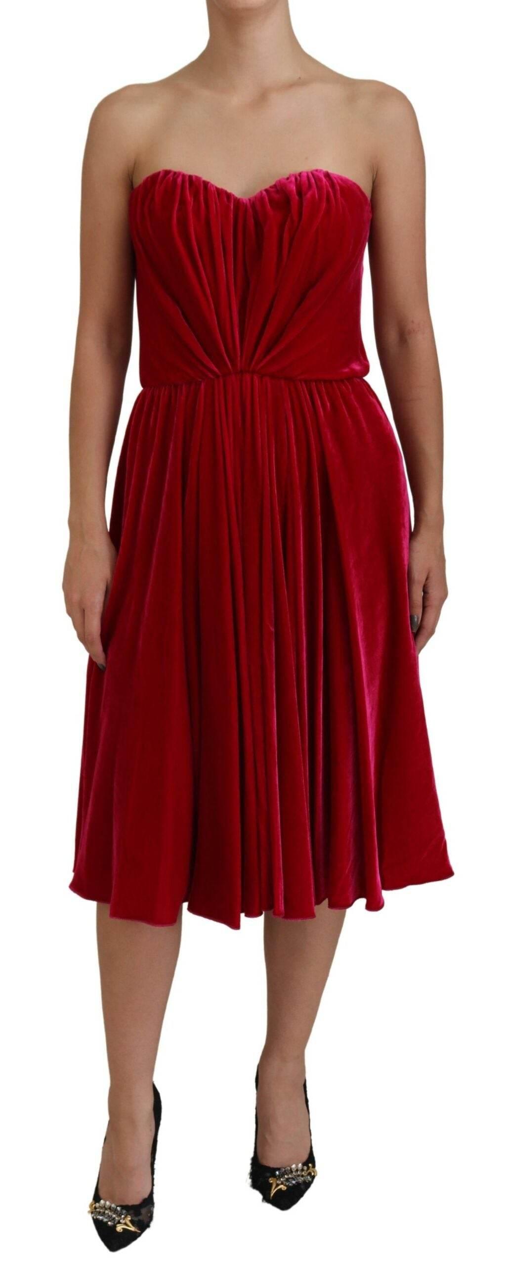 Dolce & Gabbana Enchanting Strapless Midi Dress in Dark Pink - Hilstor