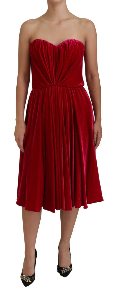 Dolce & Gabbana Enchanting Strapless Midi Dress in Dark Pink - Hilstor