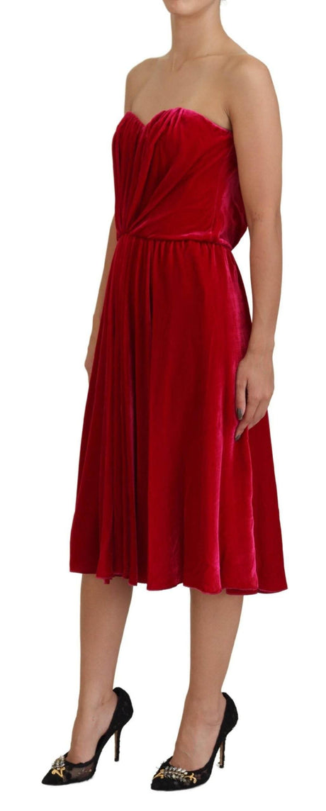 Dolce & Gabbana Enchanting Strapless Midi Dress in Dark Pink - Hilstor
