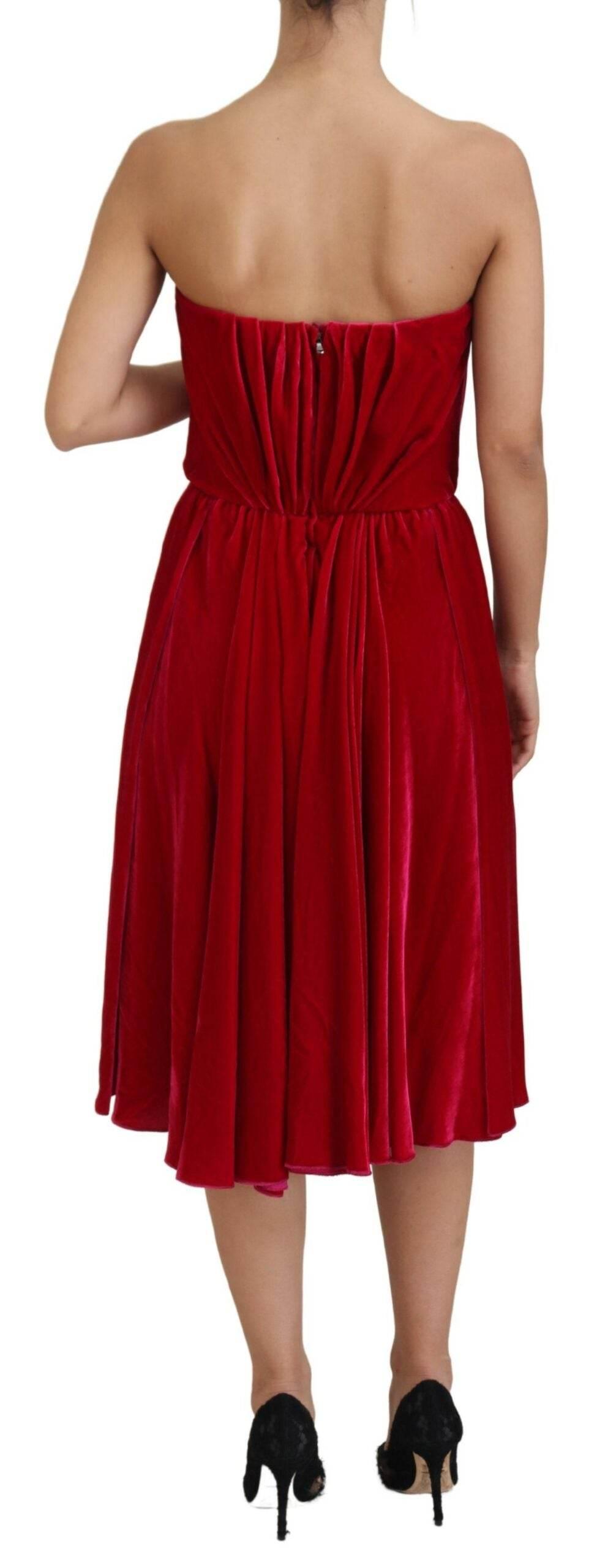 Dolce & Gabbana Enchanting Strapless Midi Dress in Dark Pink - Hilstor