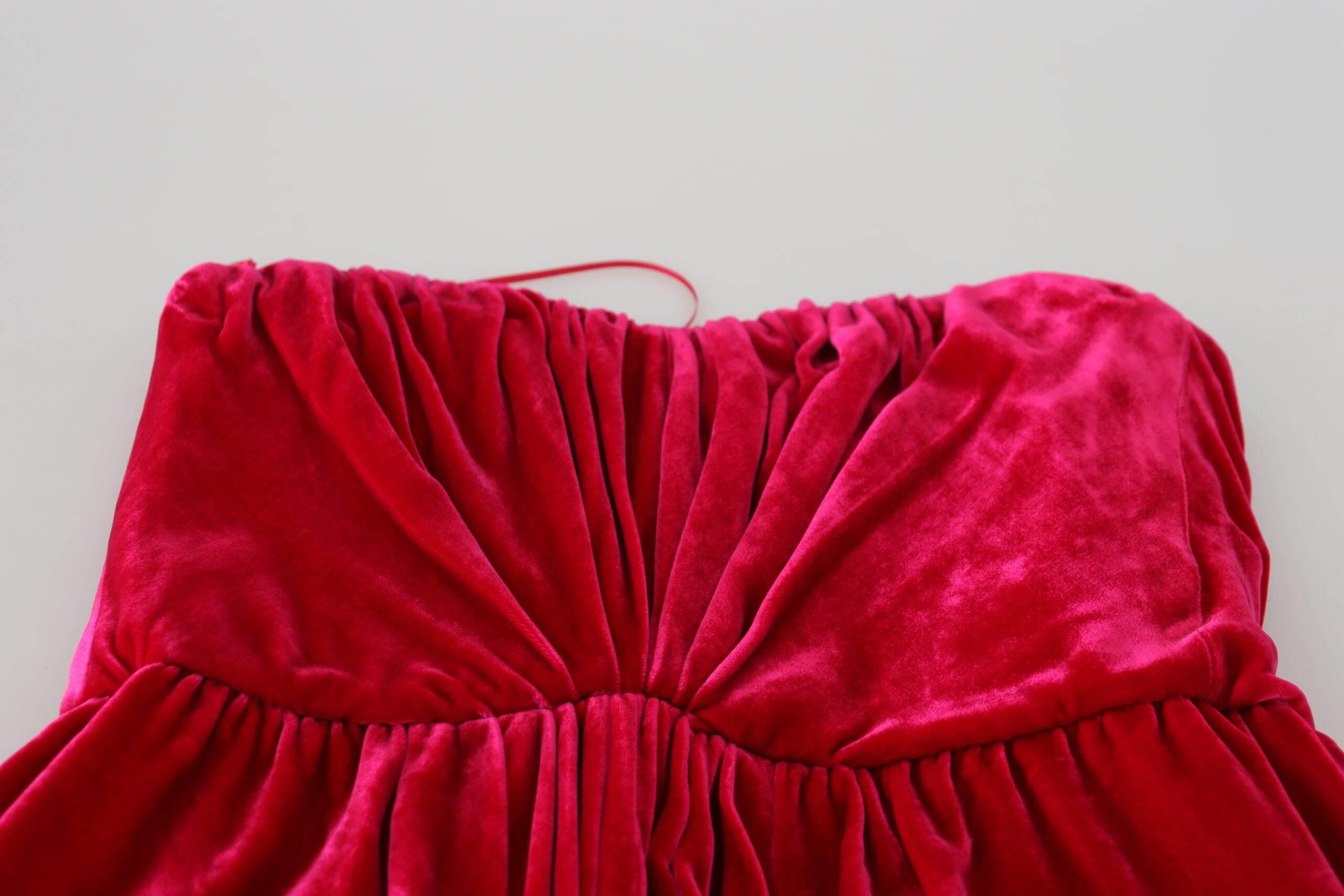 Dolce & Gabbana Enchanting Strapless Midi Dress in Dark Pink - Hilstor