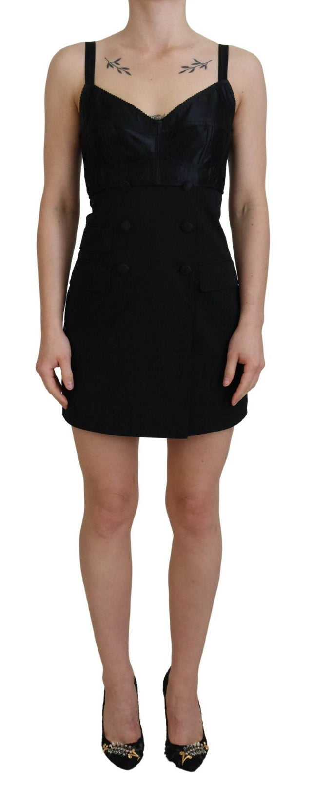 Dolce & Gabbana Black Fit Wool Stretch Sheath Mini Dress - Hilstor