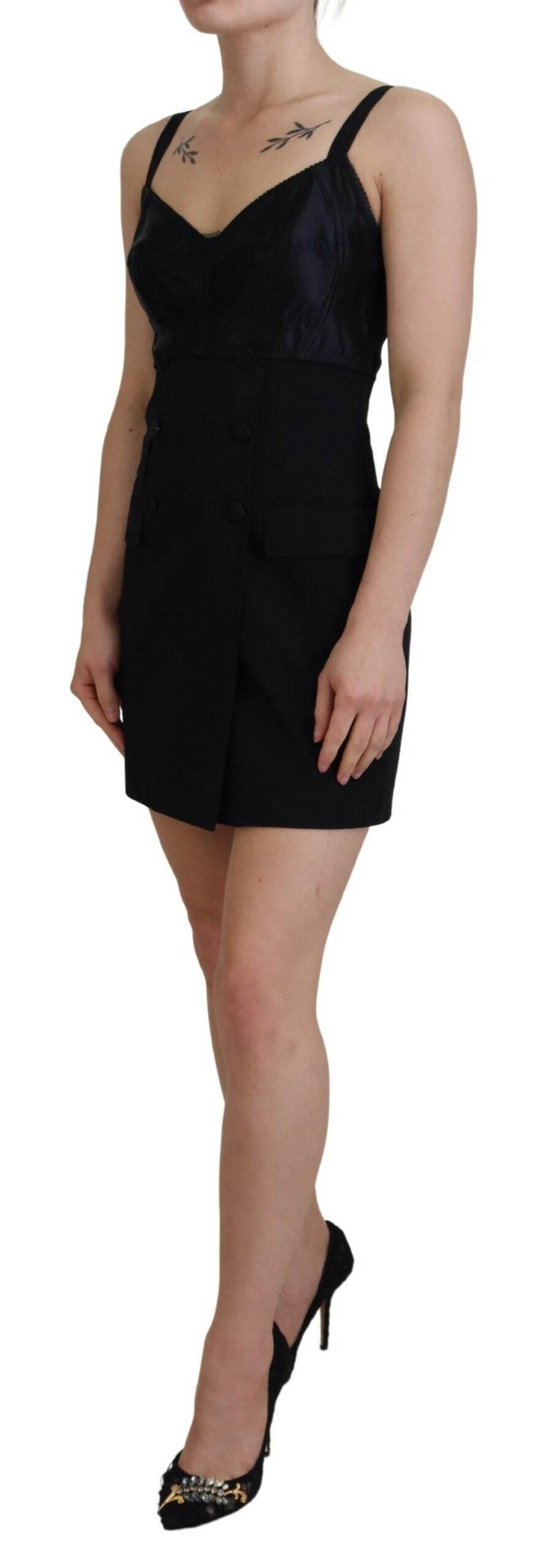 Dolce & Gabbana Black Fit Wool Stretch Sheath Mini Dress - Hilstor
