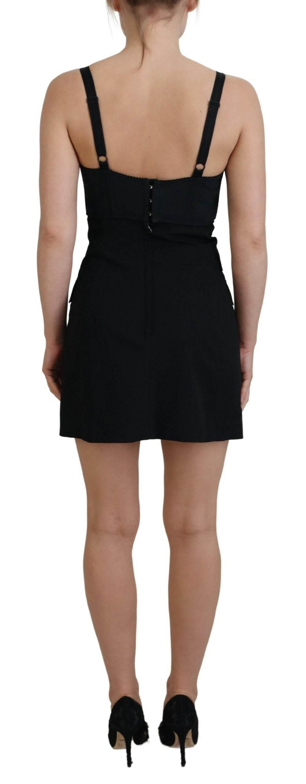 Dolce & Gabbana Black Fit Wool Stretch Sheath Mini Dress - Hilstor