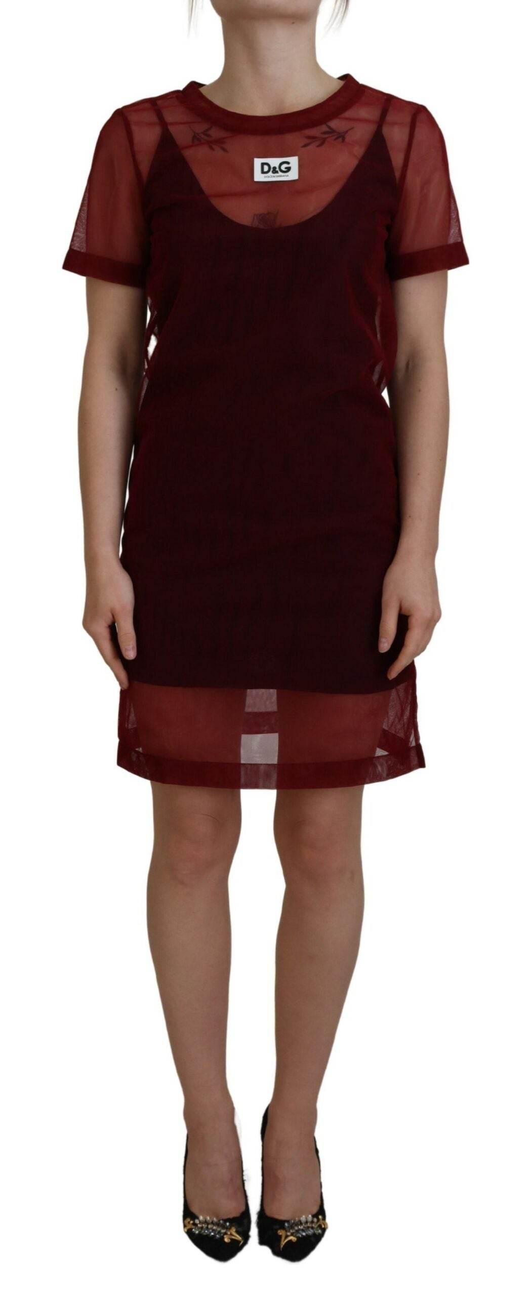 Dolce & Gabbana Maroon Nylon Two Layer Shift Mini Dress - Hilstor