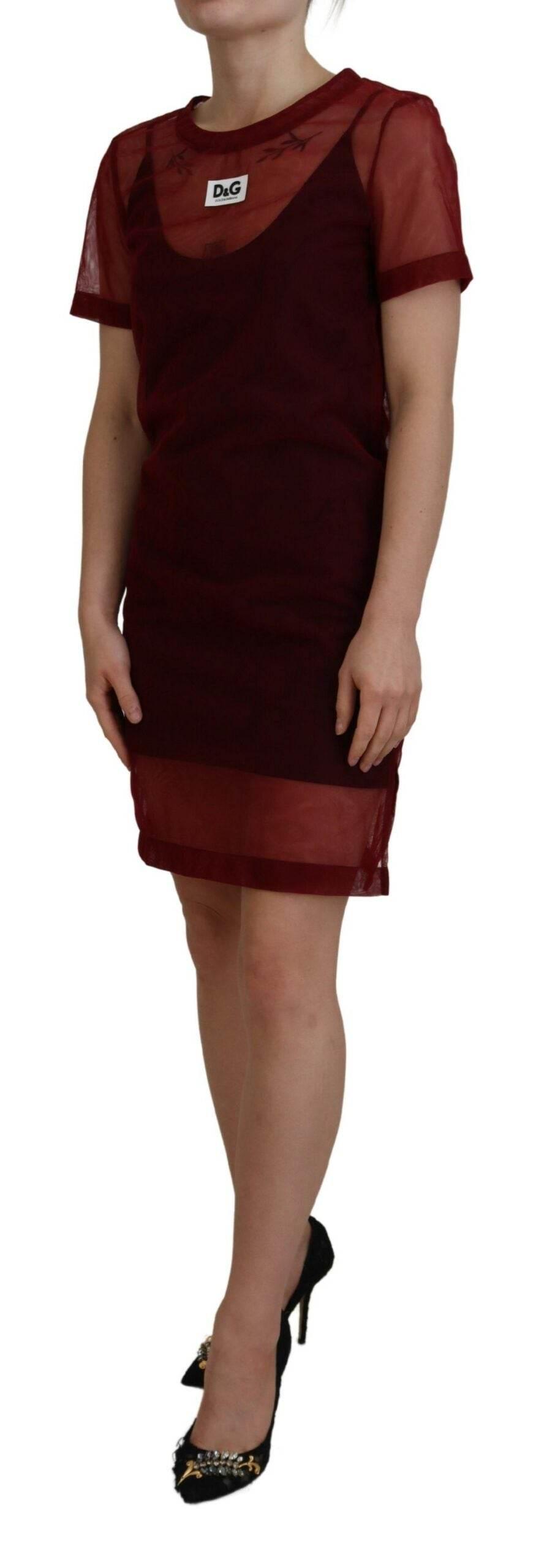 Dolce & Gabbana Maroon Nylon Two Layer Shift Mini Dress - Hilstor