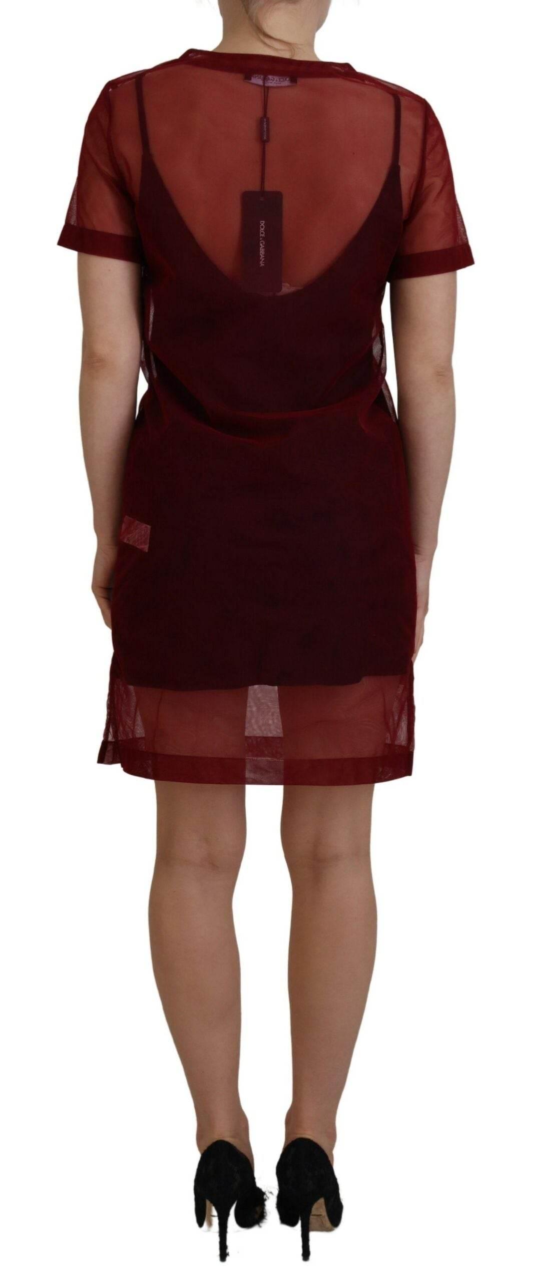 Dolce & Gabbana Maroon Nylon Two Layer Shift Mini Dress - Hilstor