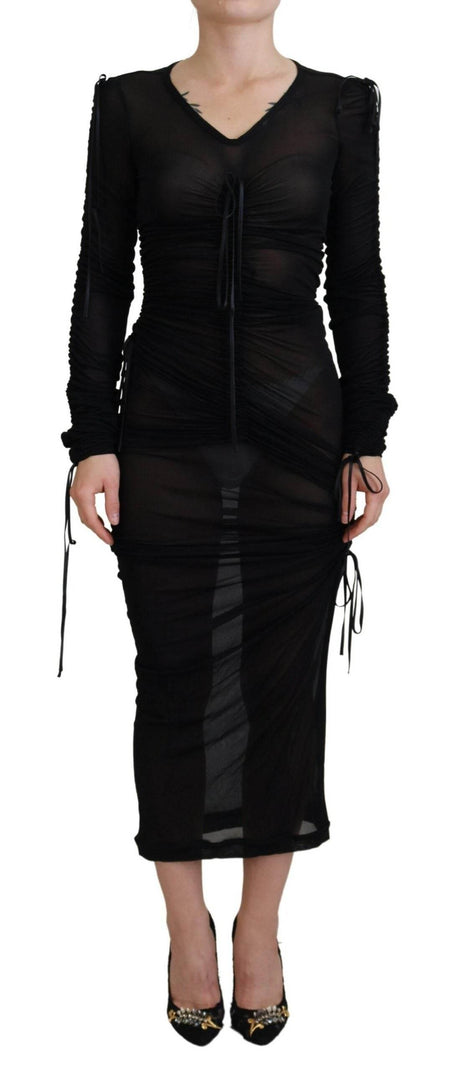 Dolce & Gabbana Black Viscose Bodycon Sheath Midi Dress - Hilstor