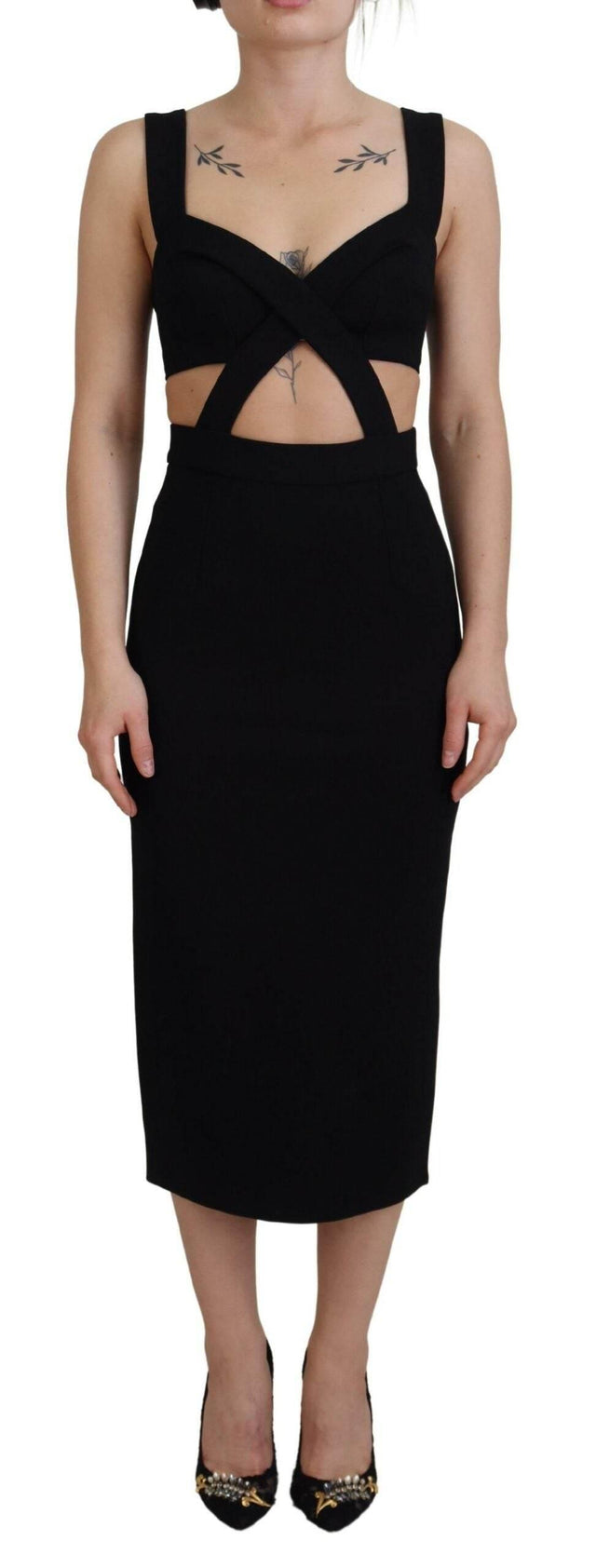 Dolce & Gabbana Black Viscose Bodycon Sheath Midi Dress - Hilstor