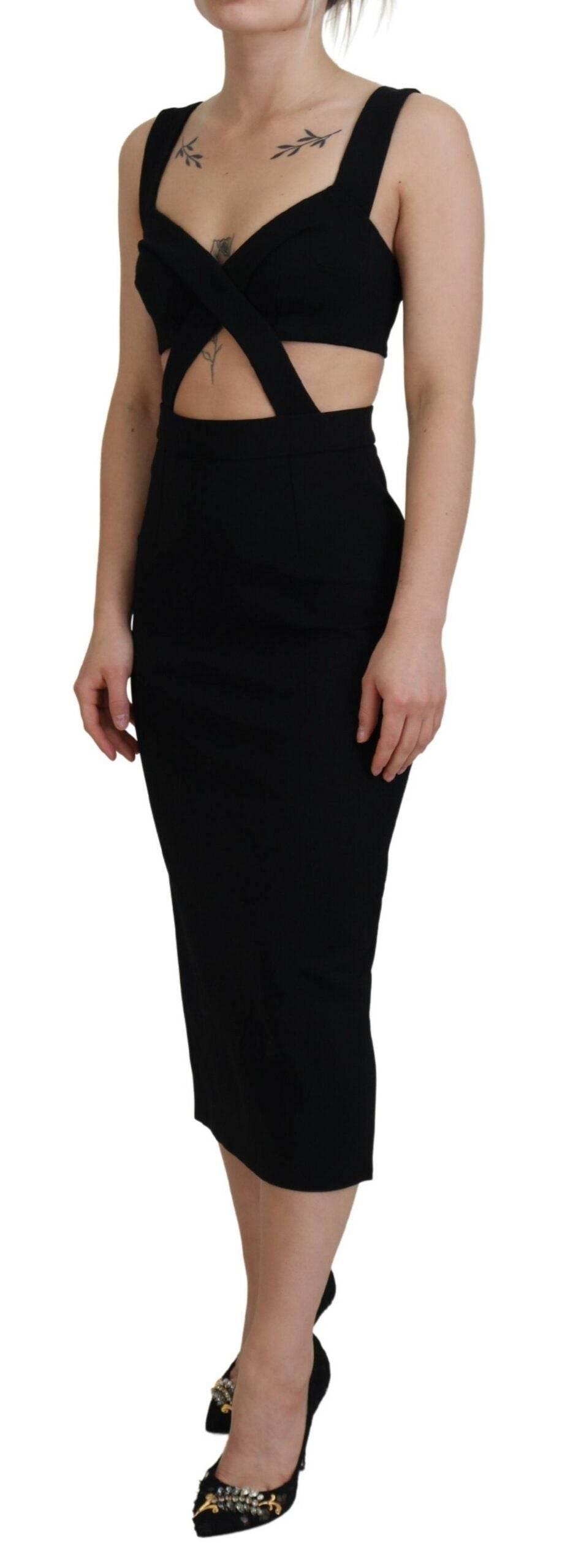 Dolce & Gabbana Black Viscose Bodycon Sheath Midi Dress - Hilstor