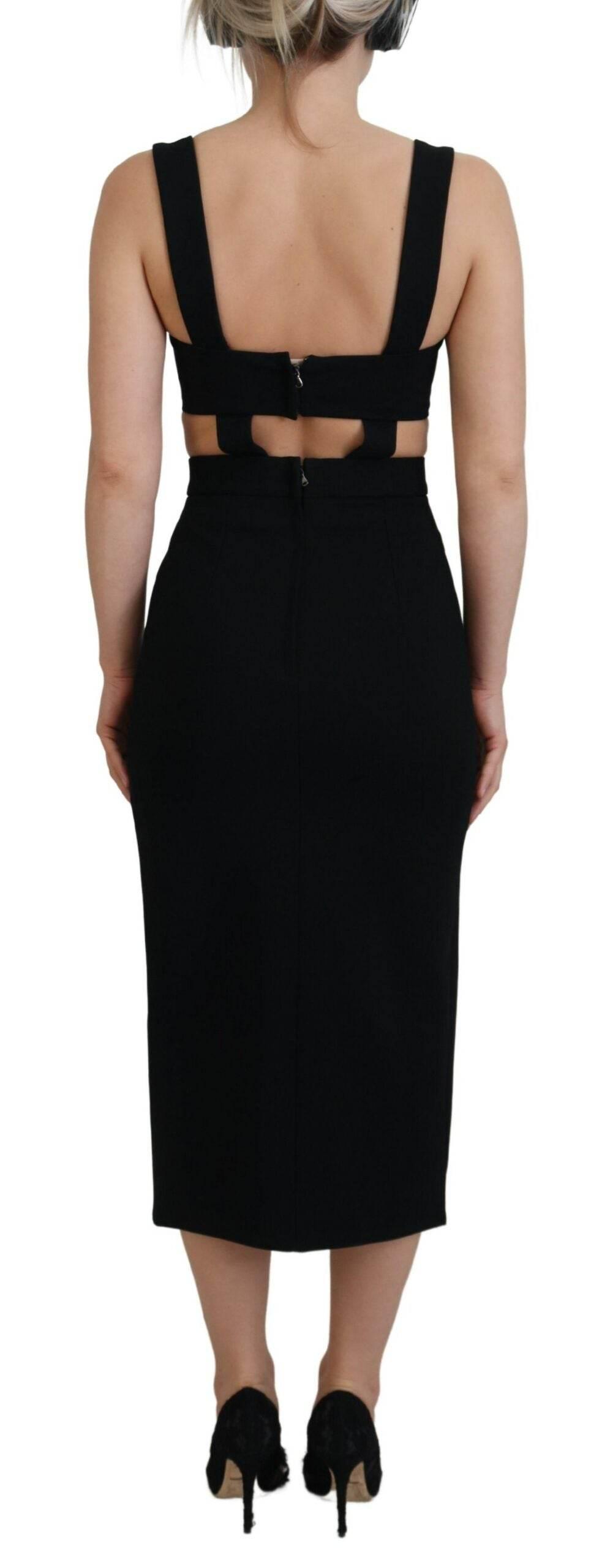 Dolce & Gabbana Black Viscose Bodycon Sheath Midi Dress - Hilstor