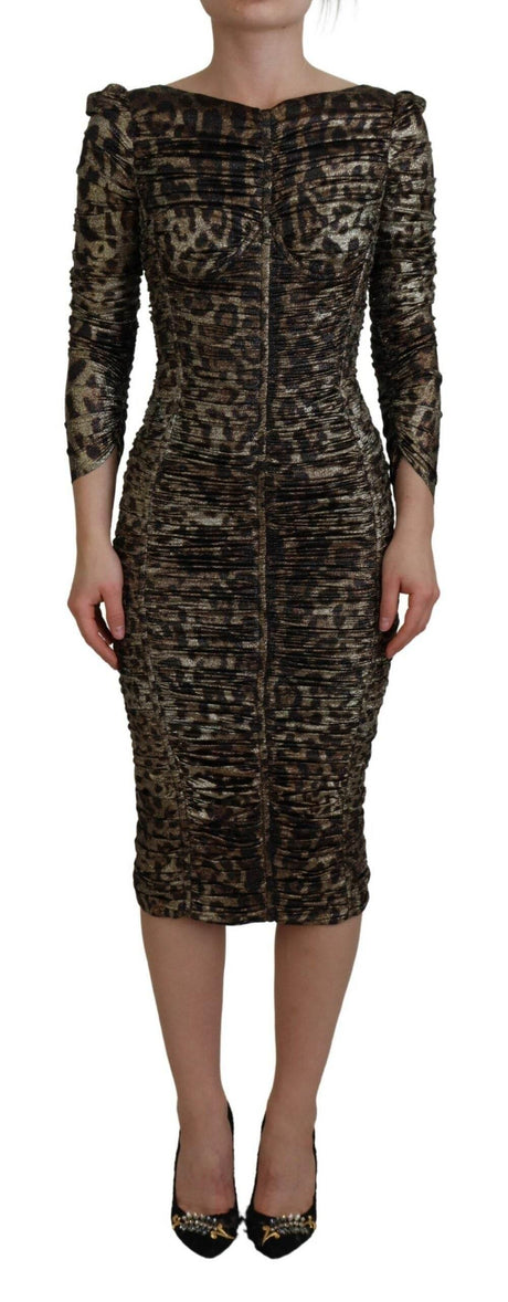 Dolce & Gabbana Elegant Leopard Print Midi Bodycon Dress - Hilstor