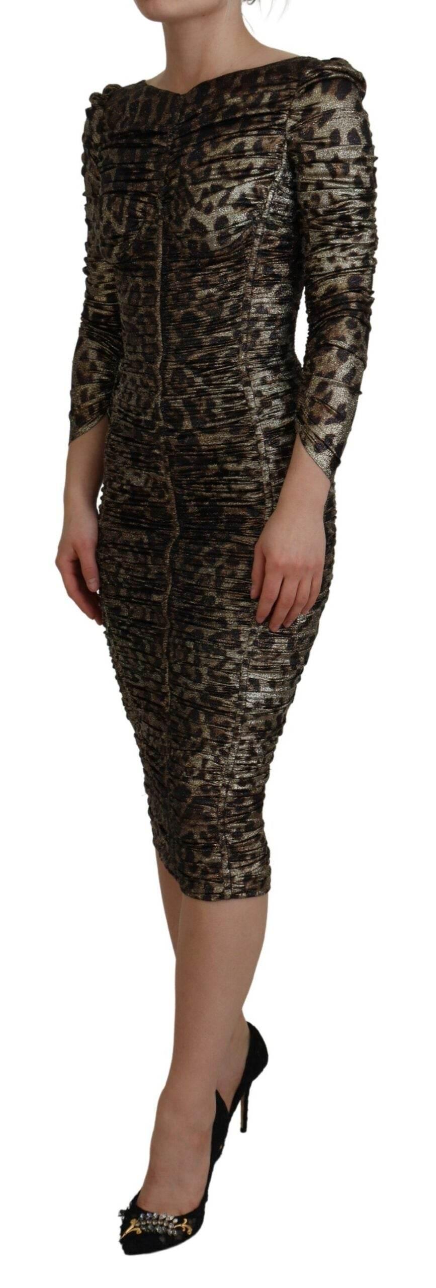 Dolce & Gabbana Elegant Leopard Print Midi Bodycon Dress - Hilstor