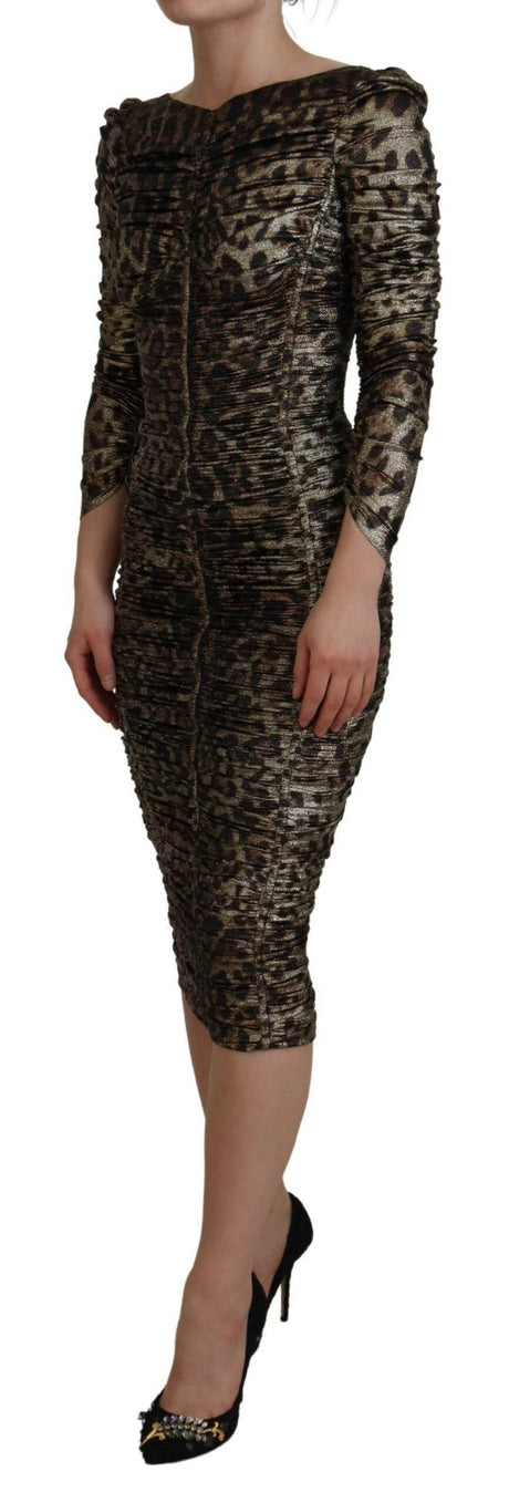 Dolce & Gabbana Elegant Leopard Print Midi Bodycon Dress - Hilstor
