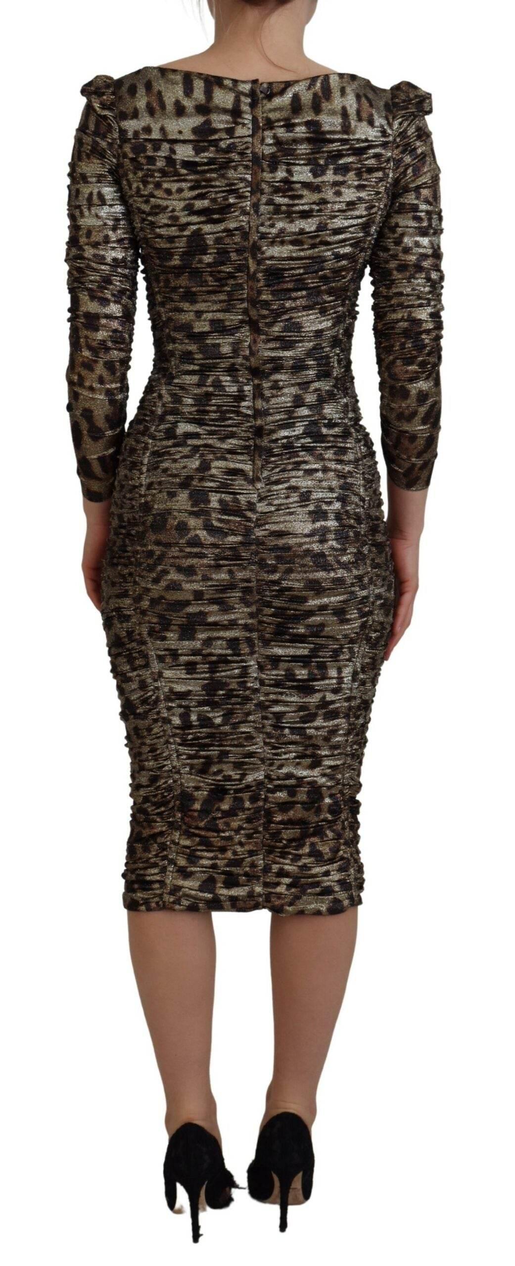 Dolce & Gabbana Elegant Leopard Print Midi Bodycon Dress - Hilstor