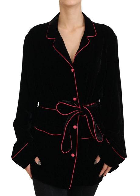 Dolce & Gabbana Black Button Belted Blazer Viscose Jacket - Hilstor