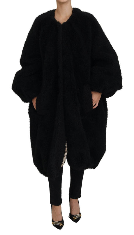 Dolce & Gabbana Black Cashmere Blend Faux Fur Coat Jacket - Hilstor
