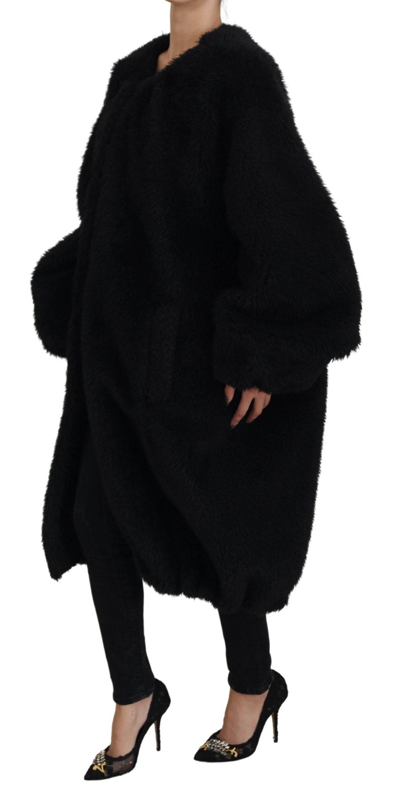 Dolce & Gabbana Black Cashmere Blend Faux Fur Coat Jacket - Hilstor