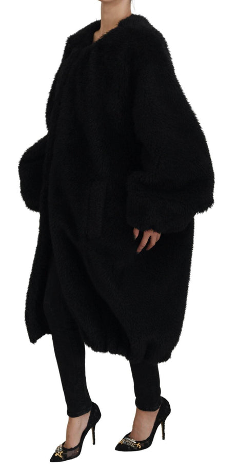 Dolce & Gabbana Black Cashmere Blend Faux Fur Coat Jacket - Hilstor