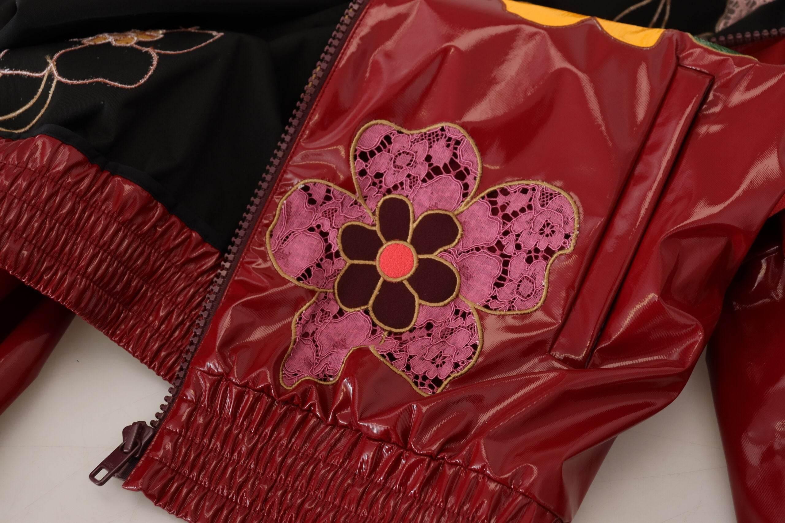 Dolce & Gabbana Maroon Floral Full Zip Polyester Women Jacket - Hilstor