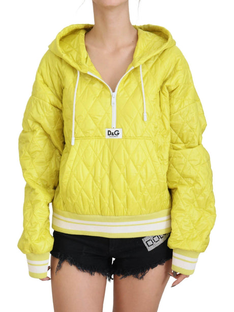 Dolce & Gabbana Yellow Nylon Quilted Hooded Pullover Jacket - Hilstor