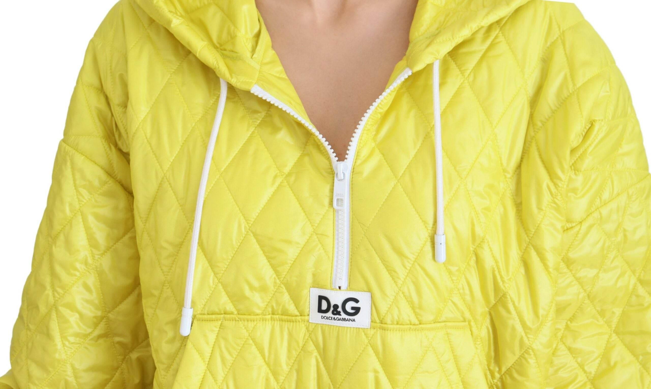 Dolce & Gabbana Yellow Nylon Quilted Hooded Pullover Jacket - Hilstor