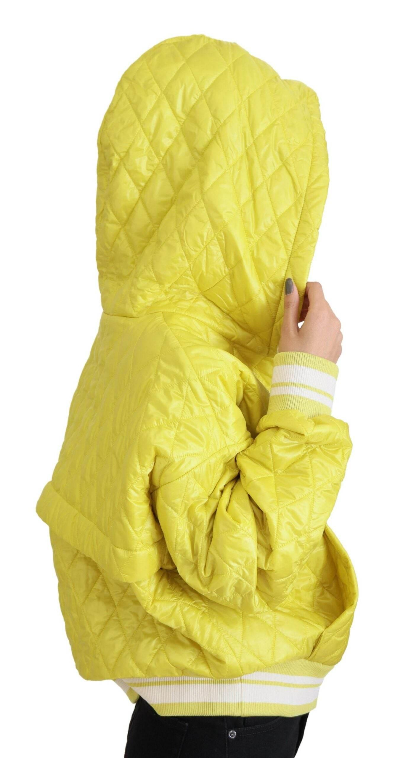 Dolce & Gabbana Yellow Nylon Quilted Hooded Pullover Jacket - Hilstor