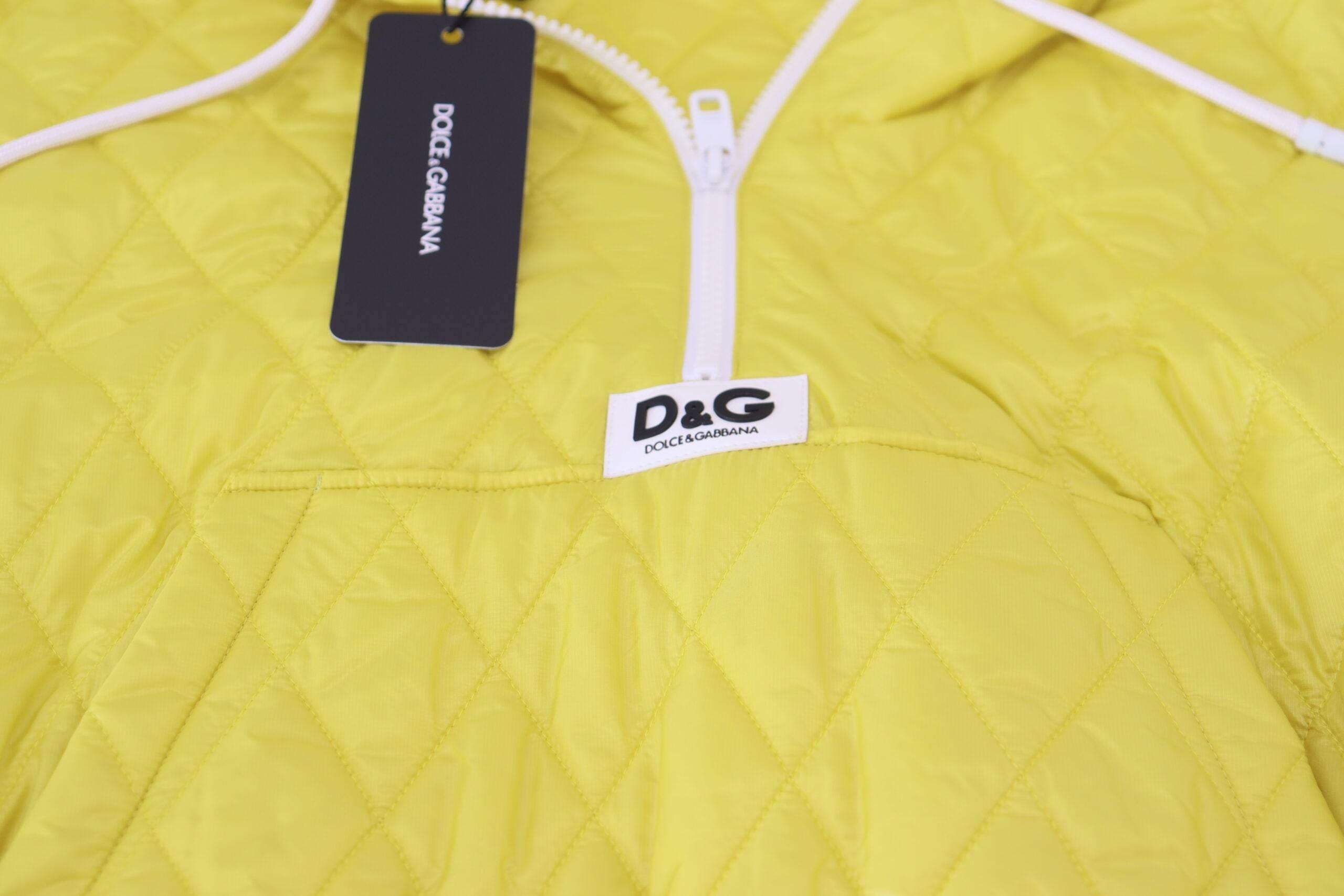 Dolce & Gabbana Yellow Nylon Quilted Hooded Pullover Jacket - Hilstor