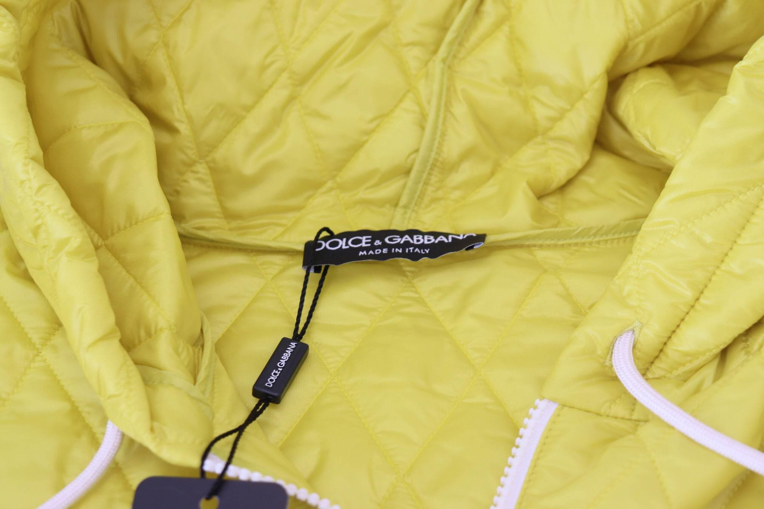 Dolce & Gabbana Yellow Nylon Quilted Hooded Pullover Jacket - Hilstor