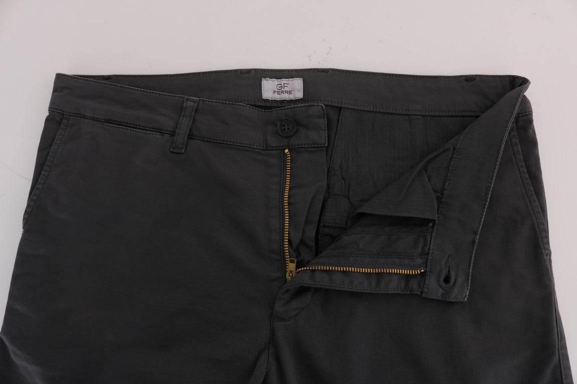GF Ferre Gray Cotton Stretch Chinos Pants - Hilstor