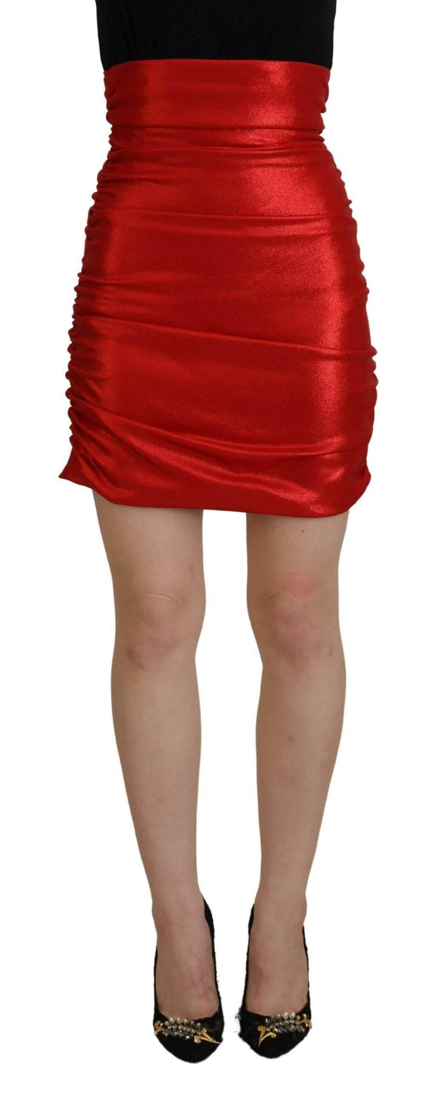 Dolce & Gabbana Metallic Red High Waist Mini Skirt - Hilstor