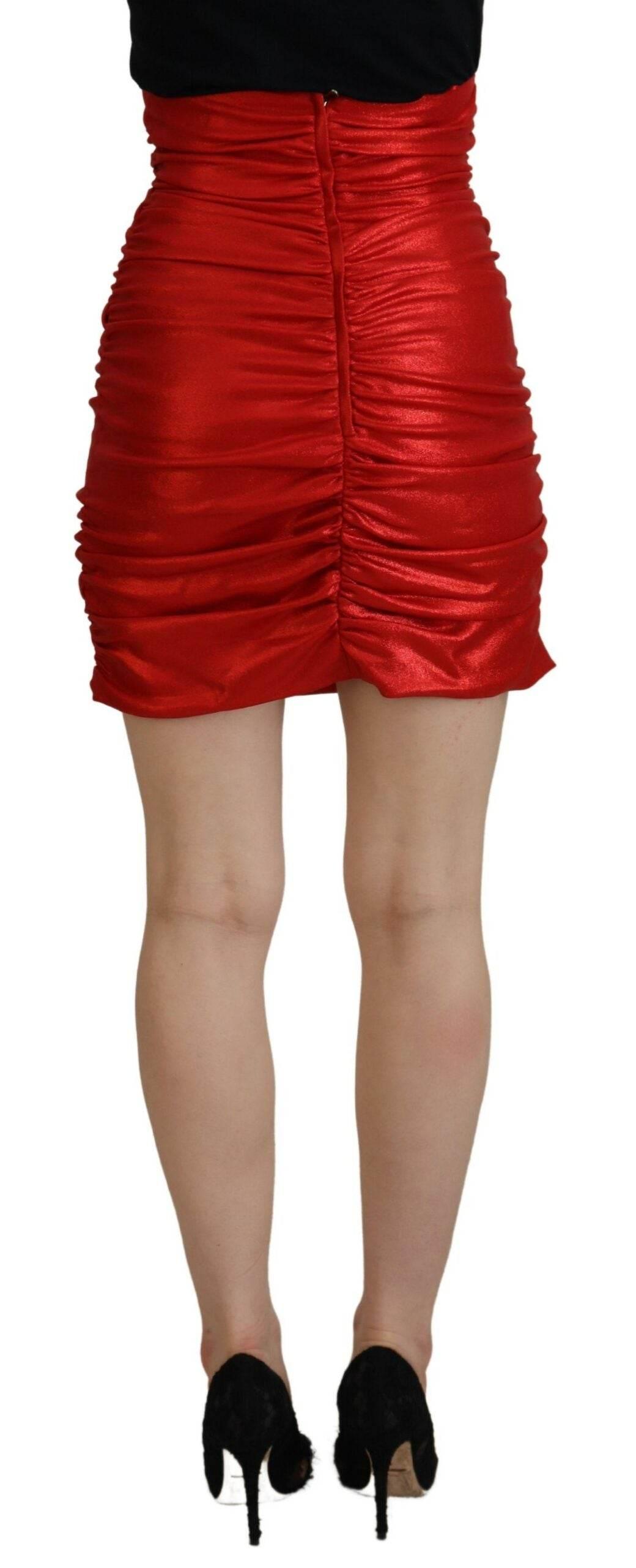 Dolce & Gabbana Metallic Red High Waist Mini Skirt - Hilstor