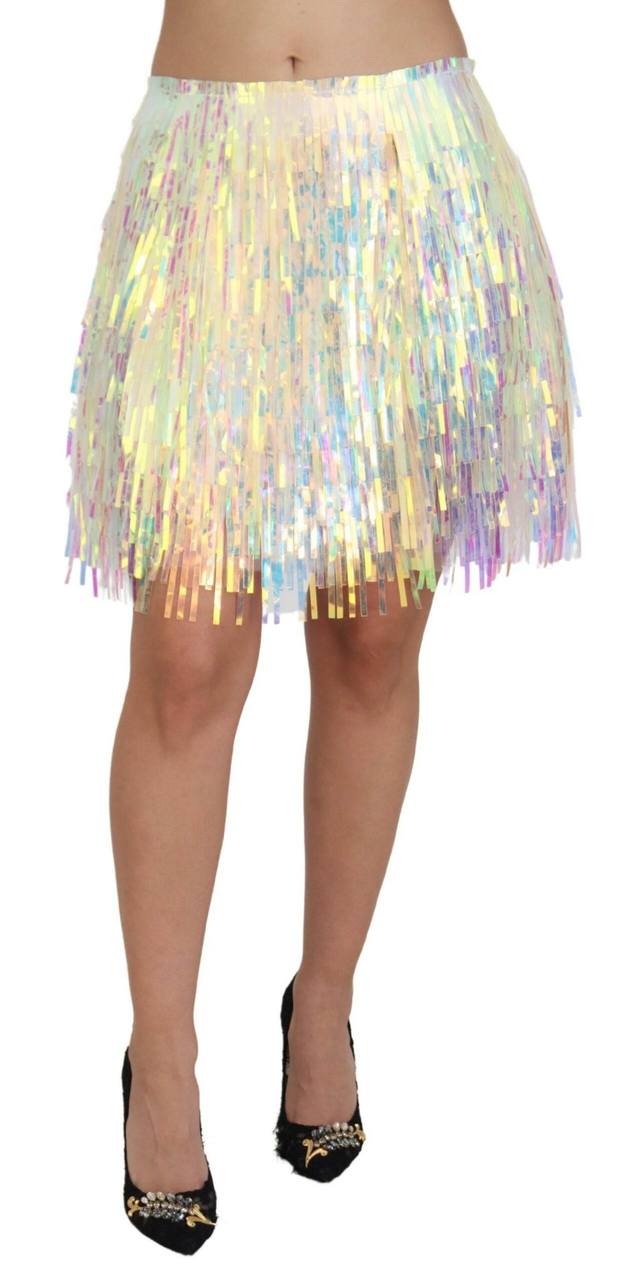 Dolce & Gabbana Iridescent Fringe Mini Skirt Mid Waist - Hilstor