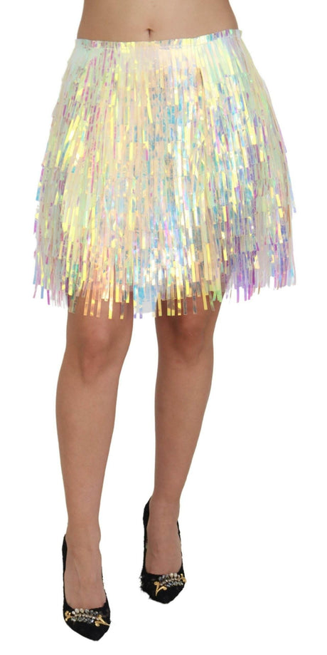 Dolce & Gabbana Iridescent Fringe Mini Skirt Mid Waist - Hilstor