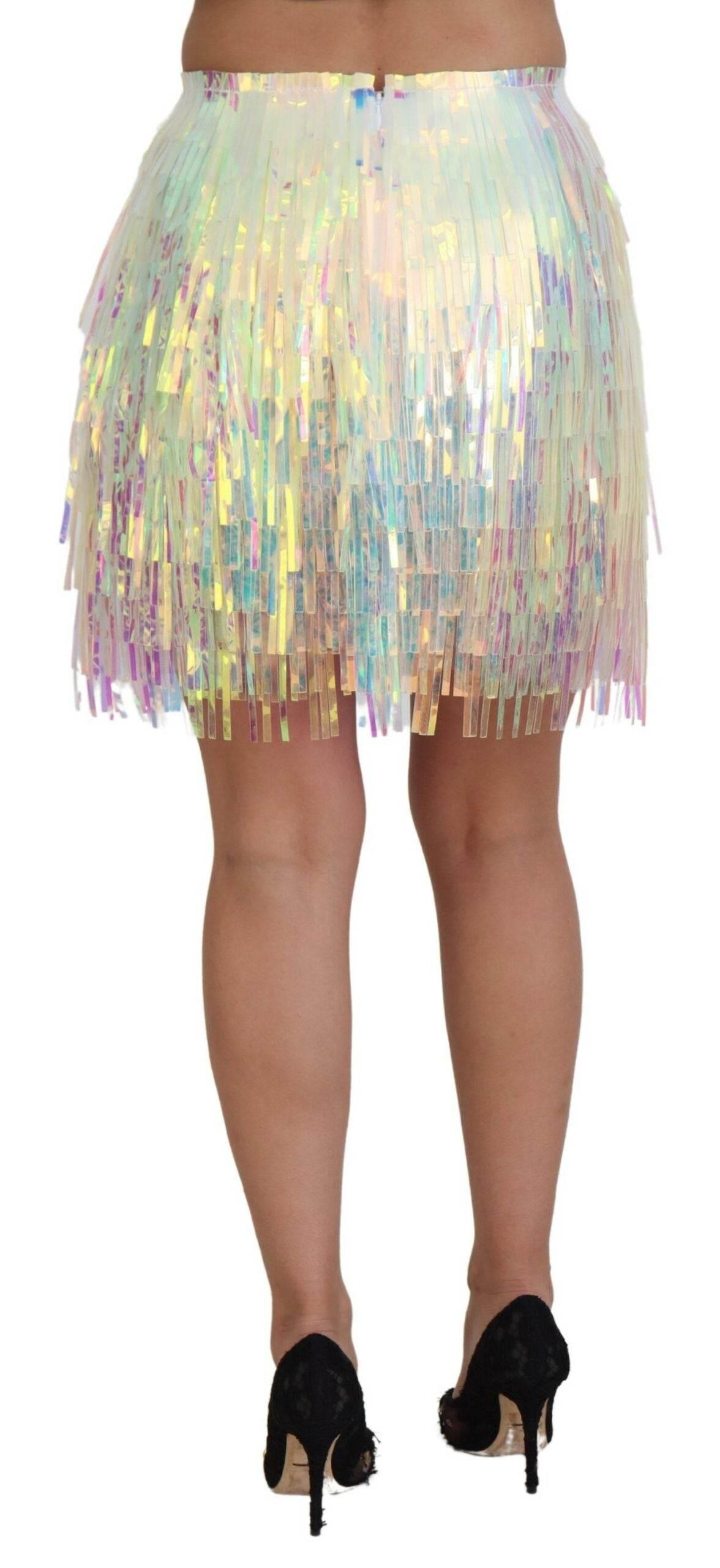 Dolce & Gabbana Iridescent Fringe Mini Skirt Mid Waist - Hilstor