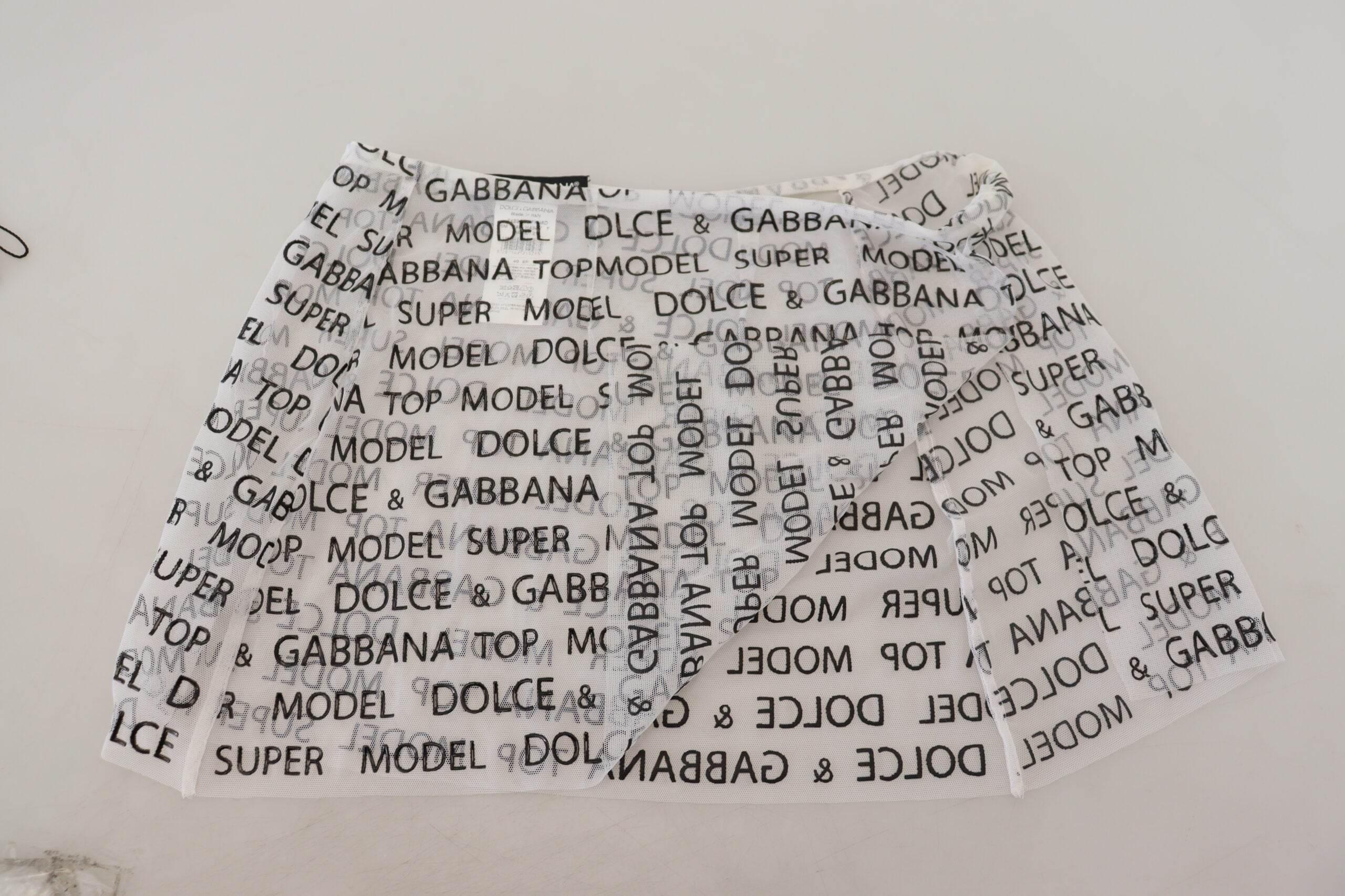 Dolce & Gabbana Elegant White Logo Print Mini Skirt - Hilstor
