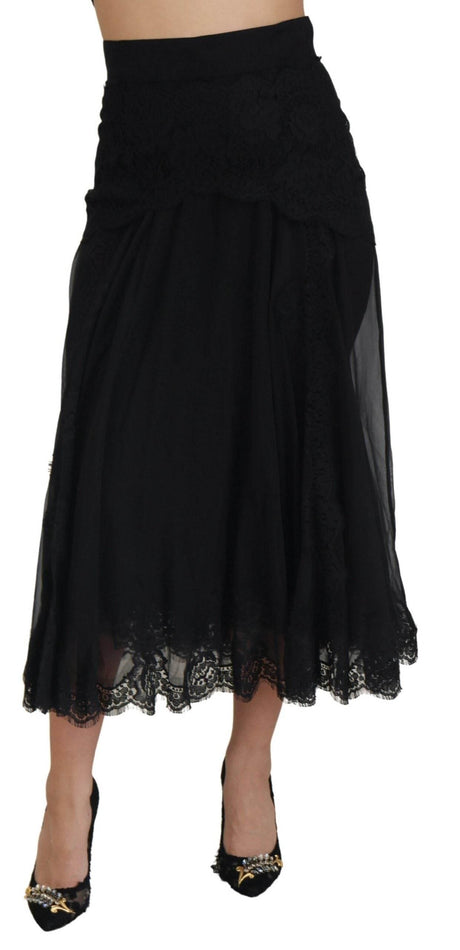 Dolce & Gabbana Elegant High-Waist Midi Silk-Blend Skirt - Hilstor