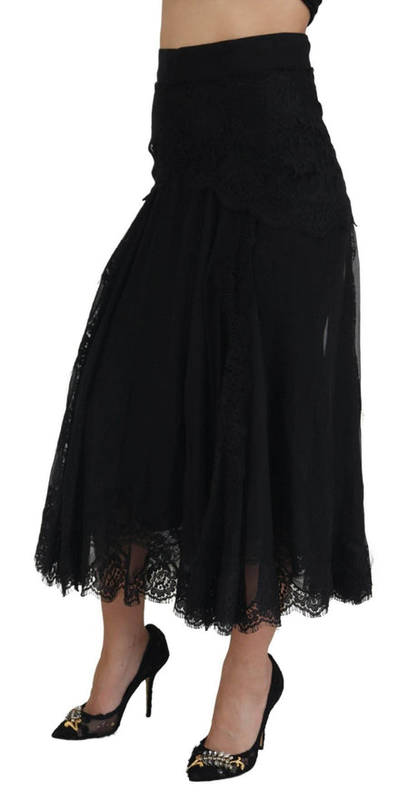 Dolce & Gabbana Elegant High-Waist Midi Silk-Blend Skirt - Hilstor